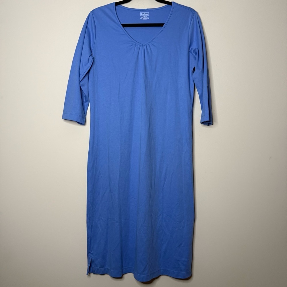 LL BEAN Supima Cotton Beachy Blue Basic Essential Loungewear Nightgown Dress